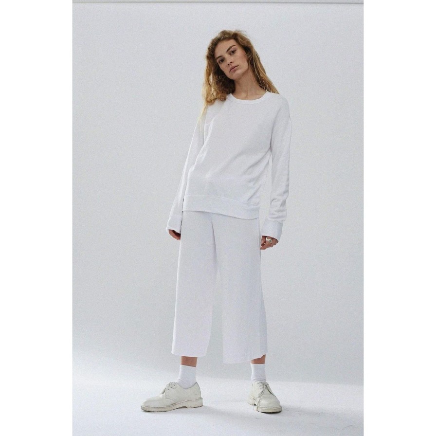 Women Stateside Tops | Softest Fleece Crew Neck Pullover- White