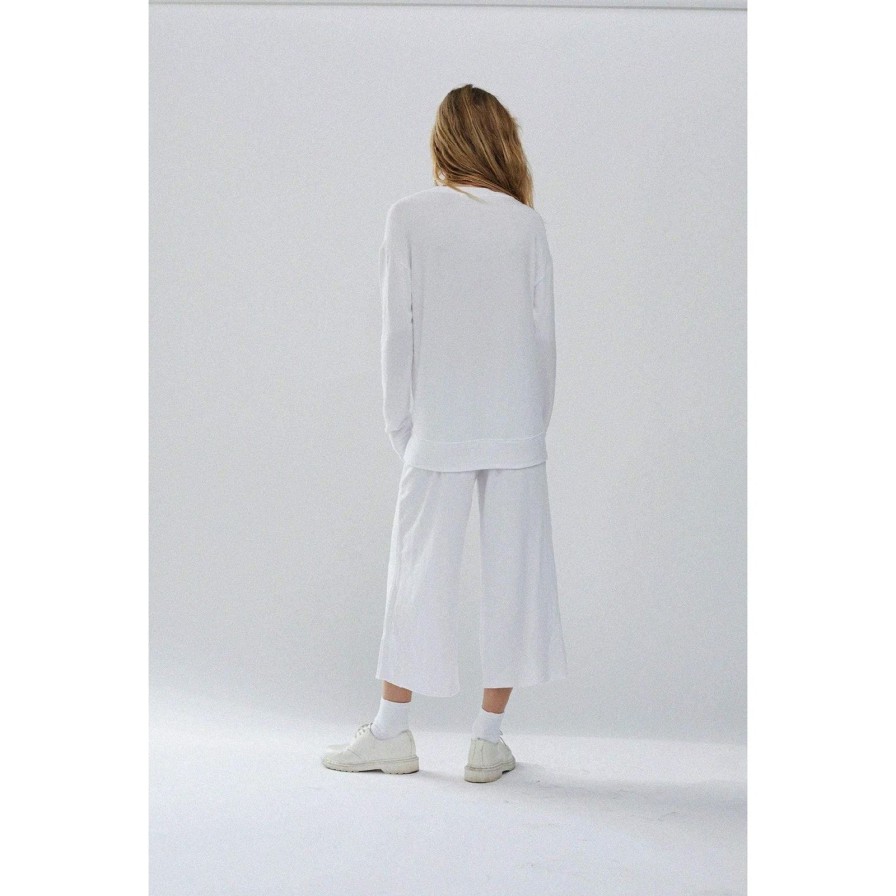 Women Stateside Tops | Softest Fleece Crew Neck Pullover- White