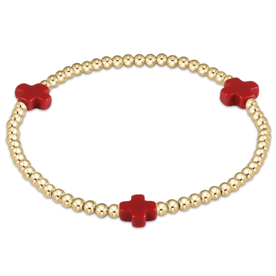 Women Enewton Bracelets | Signature Cross Gold Pattern 3Mm Bead Bracelet- Red