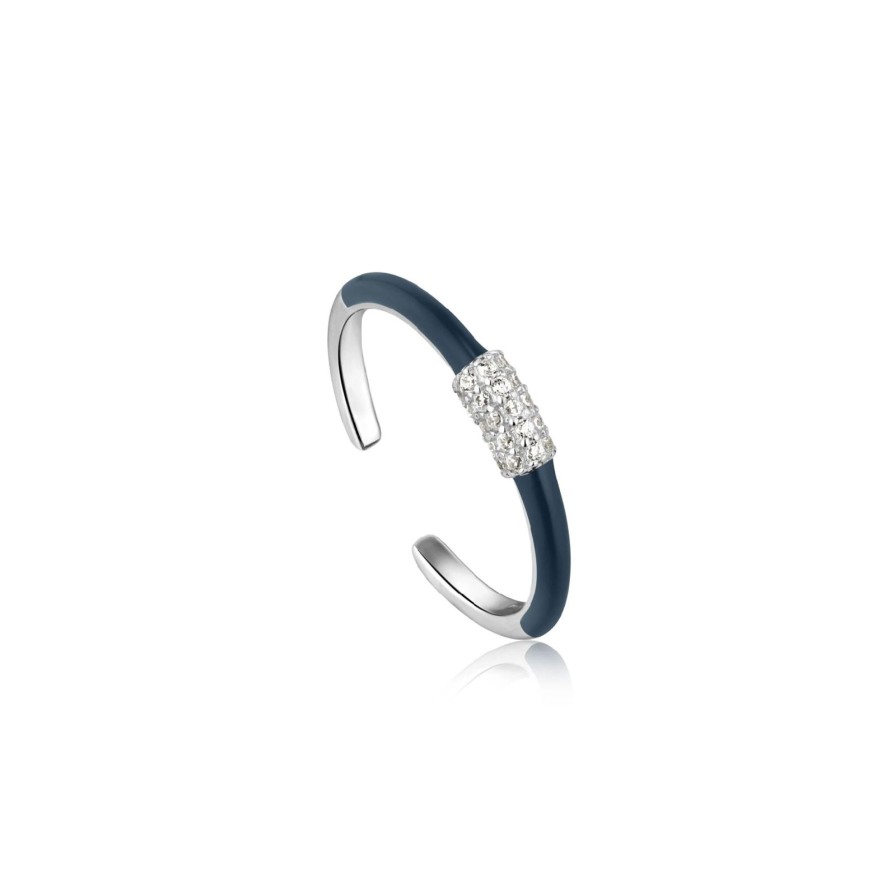 Women ANIA HAIE Rings | Navy Blue Enamel Carabiner Adjustable Silver Ring