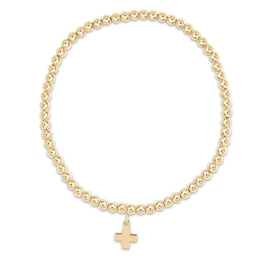 Women Enewton Bracelets | Classic Gold 3Mm Bead Bracelet-Signature Cross Gold Charm