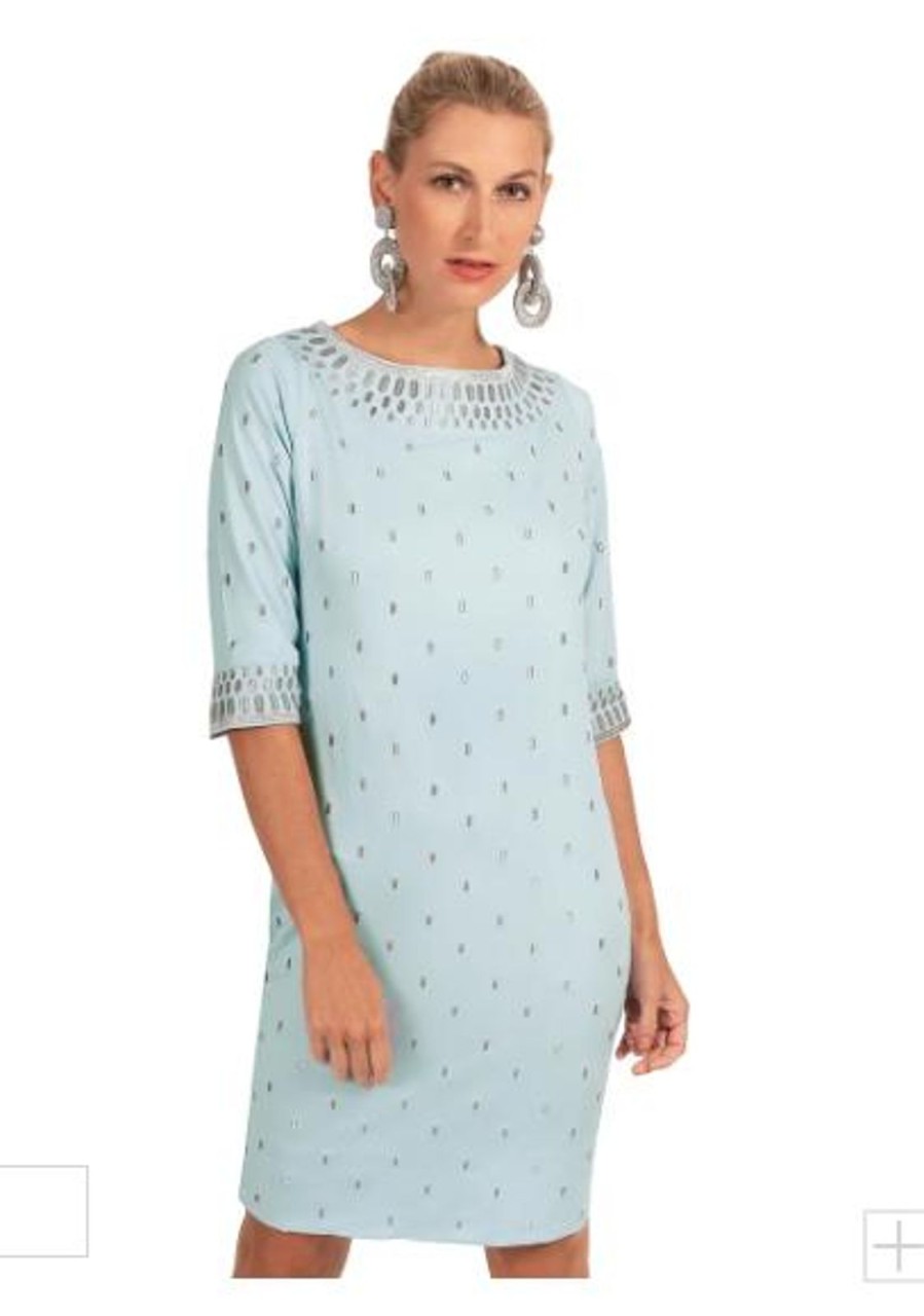 Women Gretchen Scott Dresses | Jersey Embroidered Dress-Pale Blue/Silver